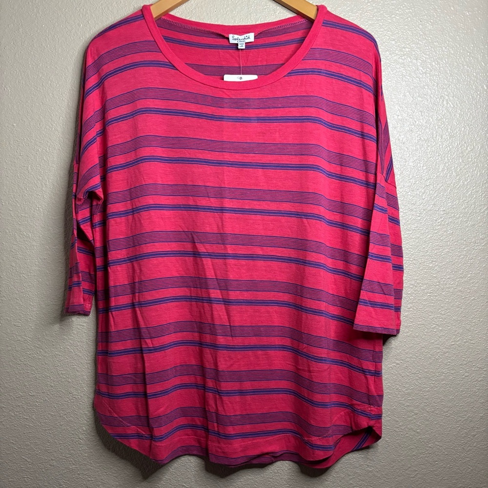 Splendid Pink and Navy Striped 3/4 Sleeve Tee Oversized XS